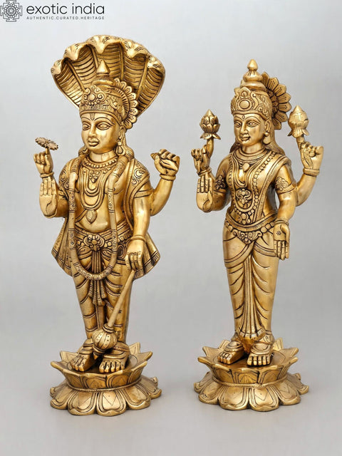 23" Standing Lakshmi-Narayan (Vishnu-Lakshmi) | Pair of Brass Statues