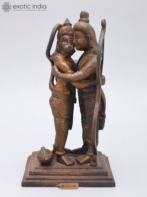 11" Lord Rama Hugging Hanuman Ji - Symbol of Ultimate Bhakti and Grace | Brass Statue