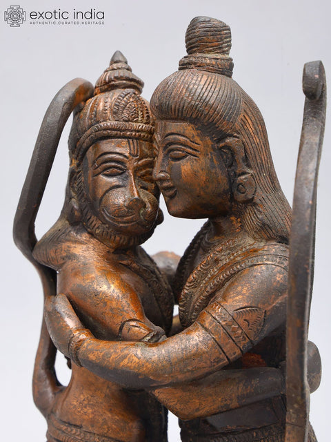 11" Lord Rama Hugging Hanuman Ji - Symbol of Ultimate Bhakti and Grace | Brass Statue