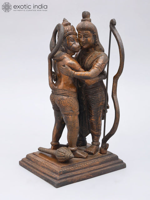 11" Lord Rama Hugging Hanuman Ji - Symbol of Ultimate Bhakti and Grace | Brass Statue