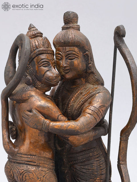 11" Lord Rama Hugging Hanuman Ji - Symbol of Ultimate Bhakti and Grace | Brass Statue