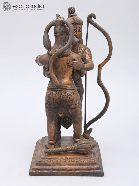 11" Lord Rama Hugging Hanuman Ji - Symbol of Ultimate Bhakti and Grace | Brass Statue
