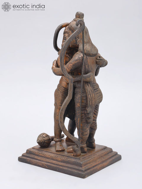 11" Lord Rama Hugging Hanuman Ji - Symbol of Ultimate Bhakti and Grace | Brass Statue