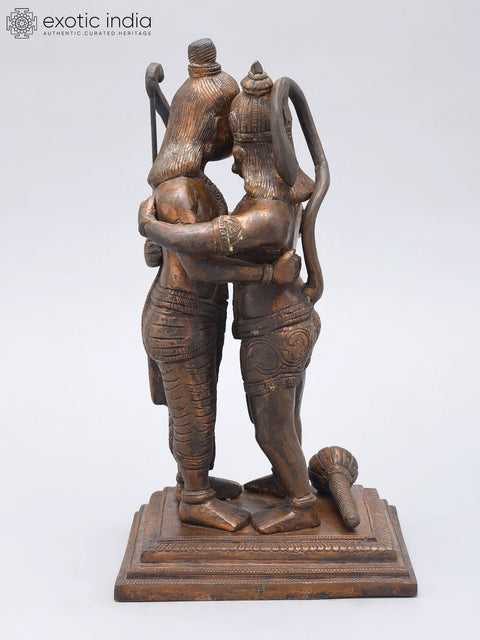 11" Lord Rama Hugging Hanuman Ji - Symbol of Ultimate Bhakti and Grace | Brass Statue