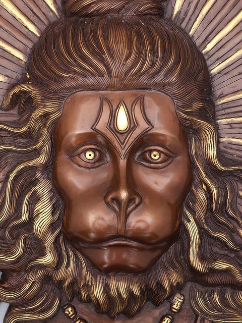 26'' Lord Hanuman Face Wall Hanging Statue in Brass