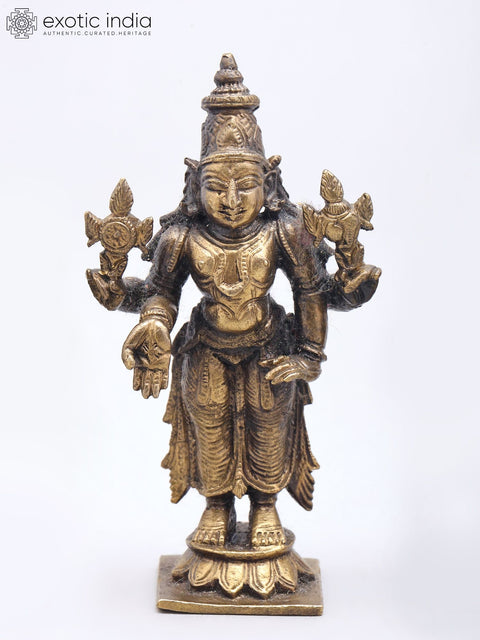 3'' Small Standing Lord Vishnu with Sridevi and Bhudevi | Set of 3 Statues