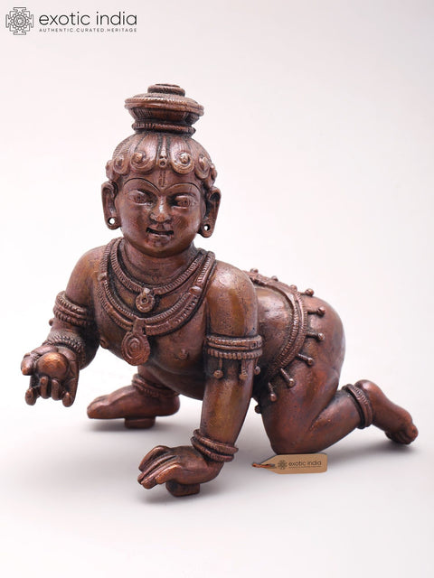 4'' Small Laddu Gopal (Crawling Krishna) | Coper Statue