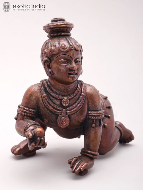 4'' Small Laddu Gopal (Crawling Krishna) | Coper Statue