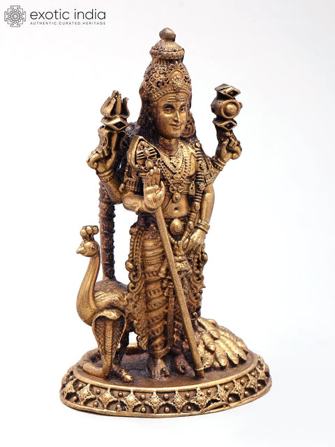 3'' Small Size Lord Karttikeya (Murugan) | Copper Statue