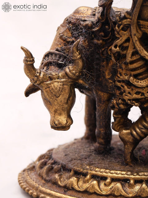 3'' Small Size Fluting Krishna With Cow | Copper Statue