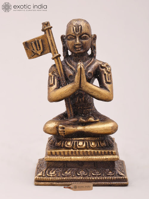 2" Ramanujacharya Copper Idol - Hindu Philosopher Statue