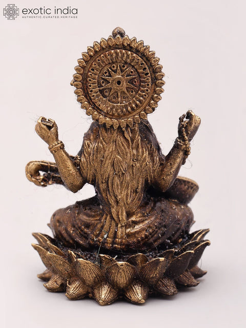 Small Goddess Saraswati Seated on Lotus | Copper Statue