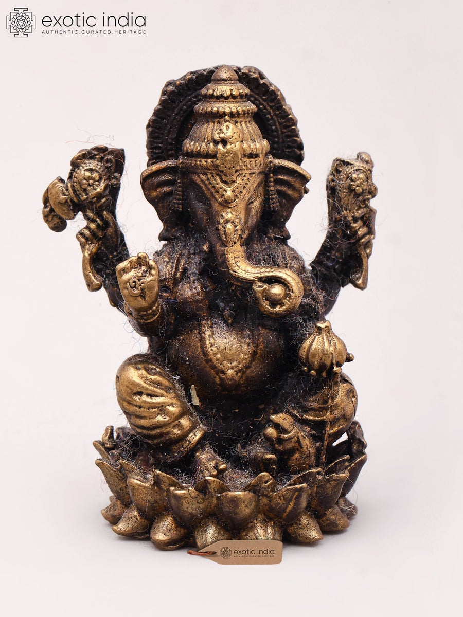 Small Lord Ganesha Eating Modak Copper Idol