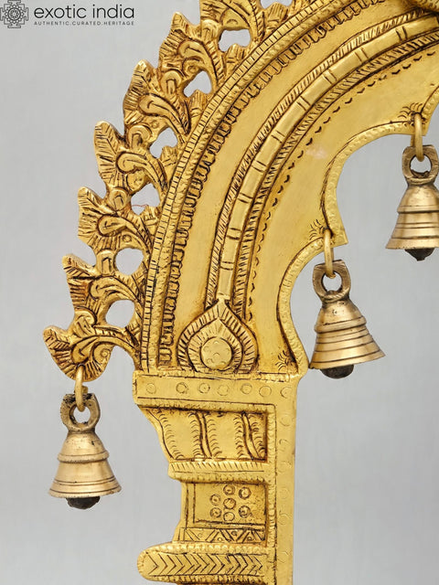 32'' Large Designer Brass Kirtimukha Prabhavali (Arch) with Wood Base