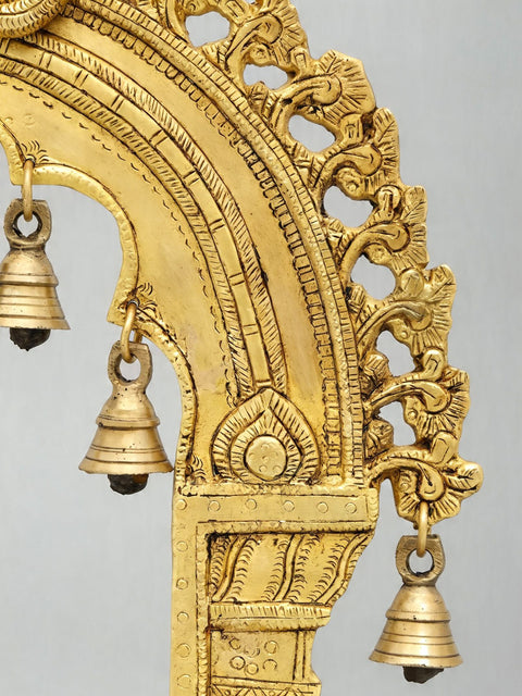 32'' Large Designer Brass Kirtimukha Prabhavali (Arch) with Wood Base