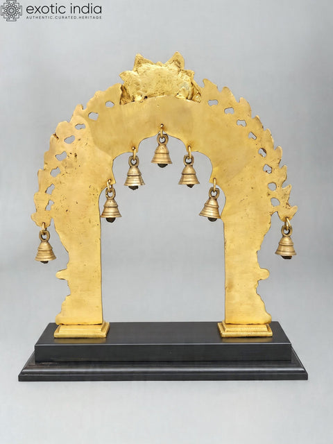 32'' Large Designer Brass Kirtimukha Prabhavali (Arch) with Wood Base