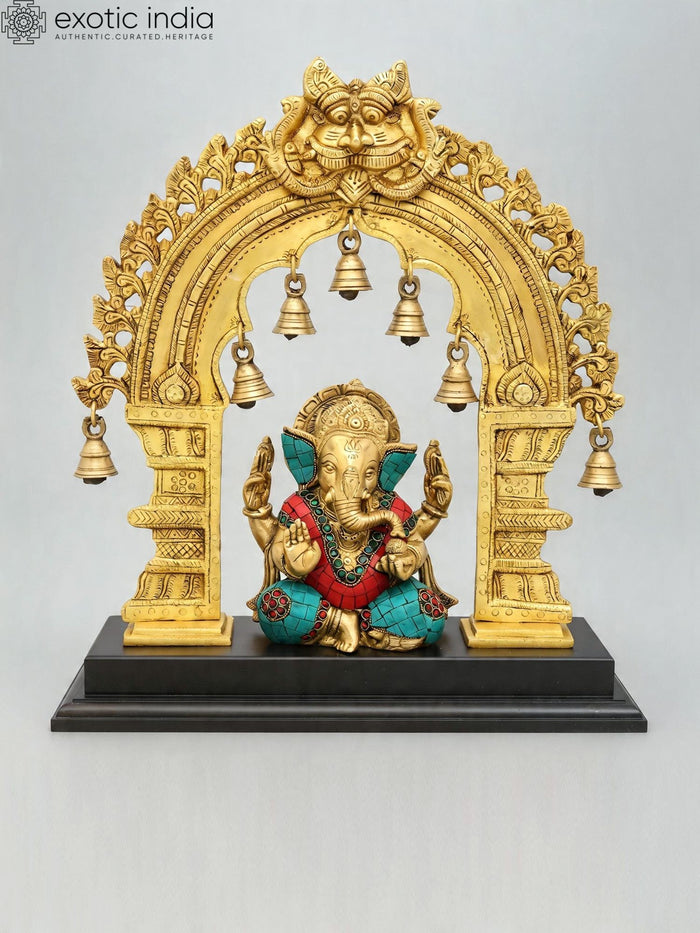 16" Blessing Lord Ganesha Brass Statue with Kirtimukha Parbhavali