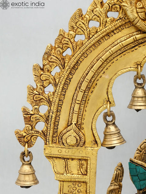 16'' Blessing Lord Ganesha Statue with Kirtimukha Parbhavali | Brass and Wood