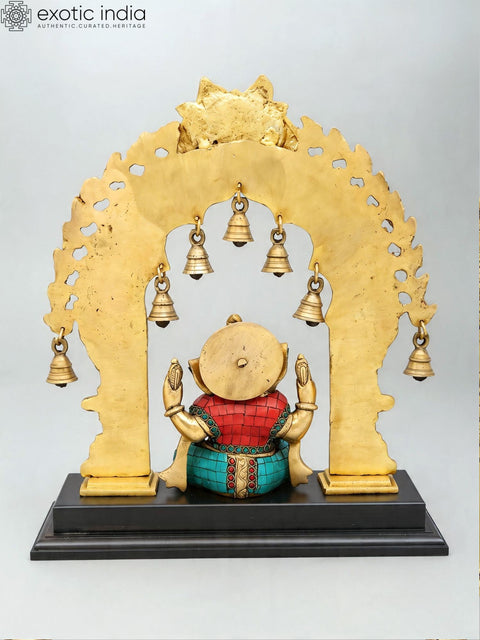 16'' Blessing Lord Ganesha Statue with Kirtimukha Parbhavali | Brass and Wood