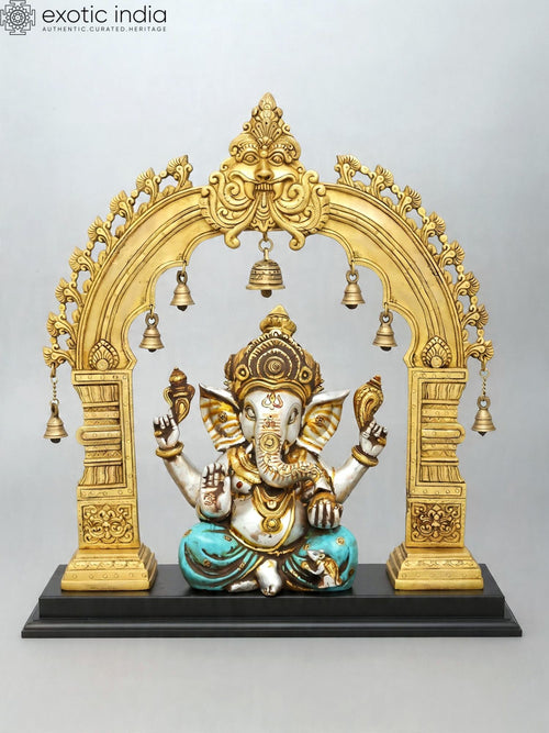 24" Handmade Brass Lord Ganesha with Kirtimukha Prabhavali Statue