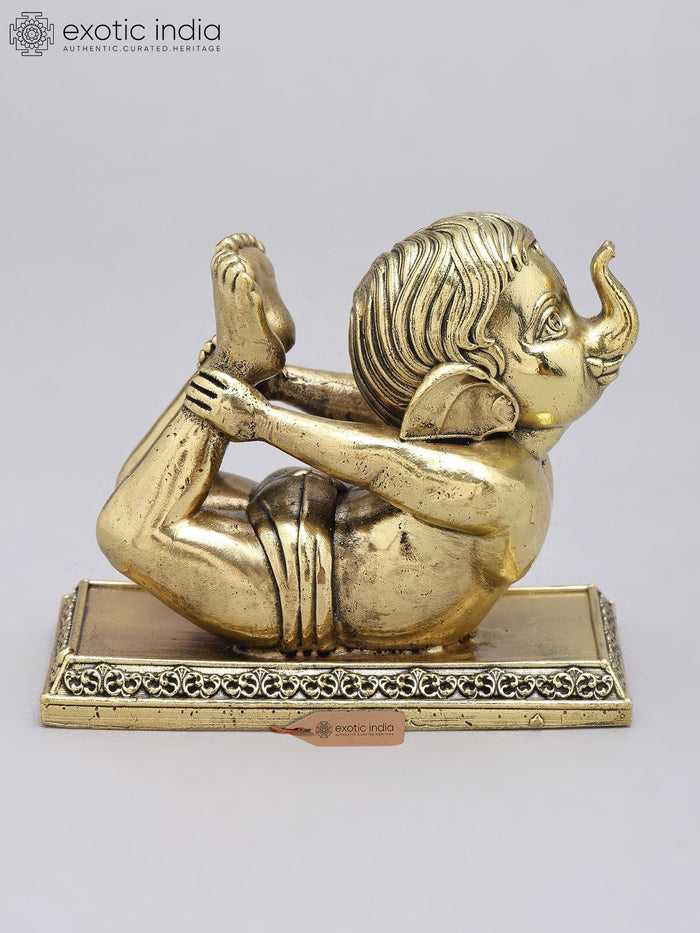 4" Small Brass Baby Ganesha Yoga Statue Handmade