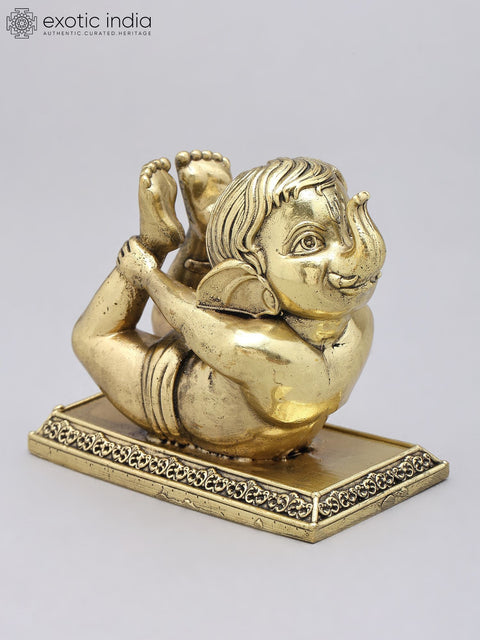 4'' Small Superfine Baby Ganesha Doing Yoga | Brass Statue