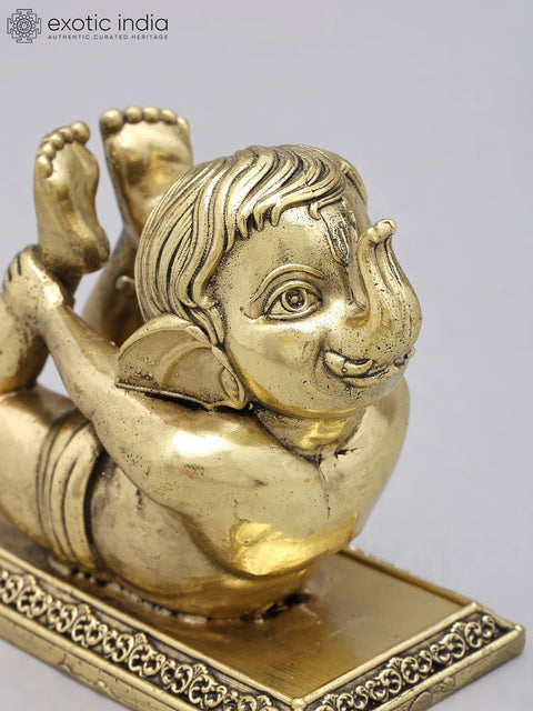 4'' Small Superfine Baby Ganesha Doing Yoga | Brass Statue