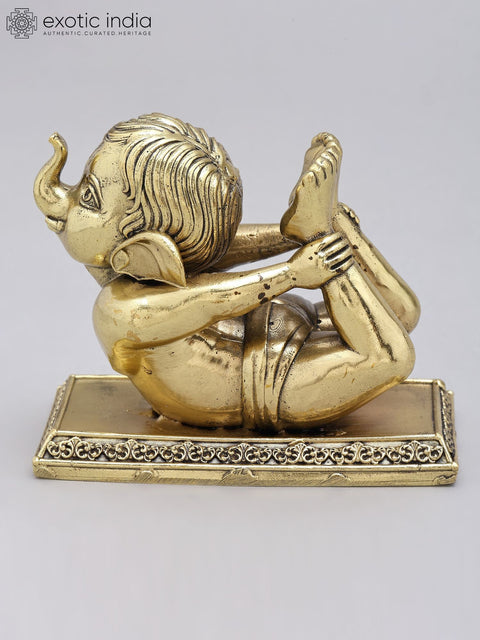 4'' Small Superfine Baby Ganesha Doing Yoga | Brass Statue