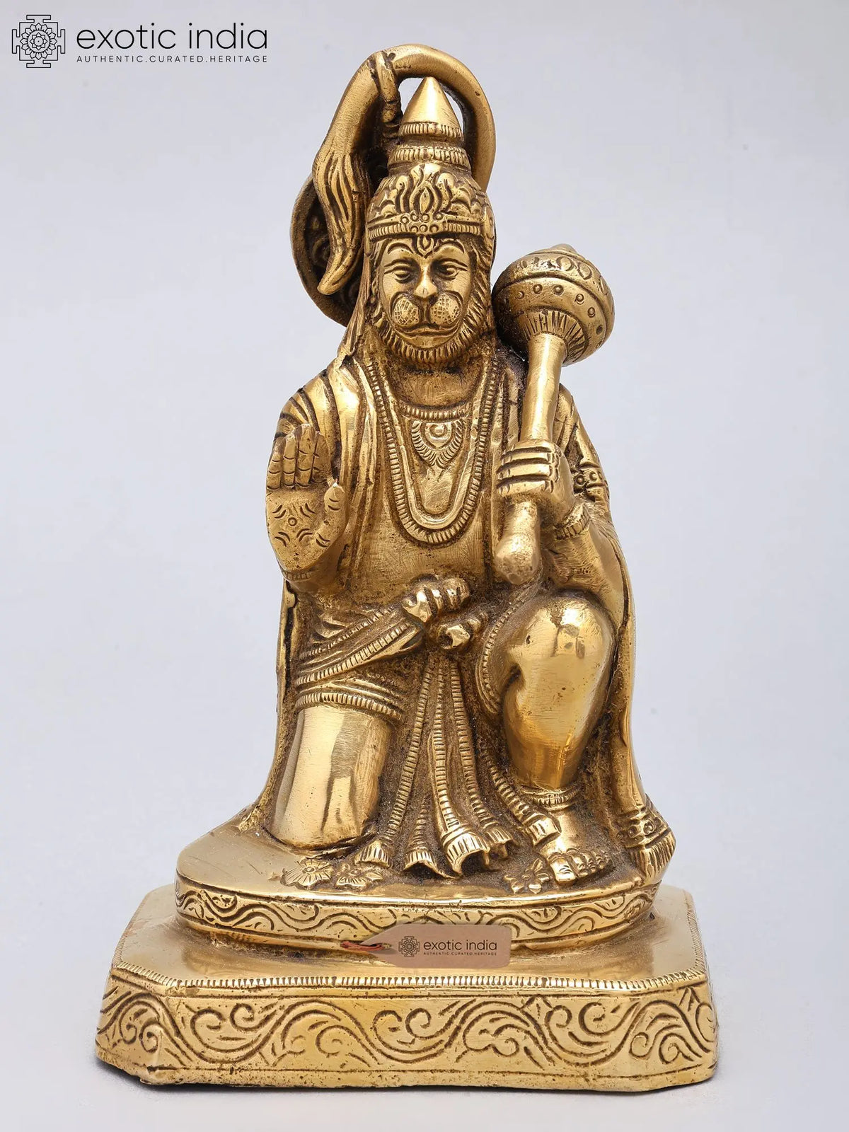7'' Sitting Lord Hanuman in Blessing Pose | Brass Statue