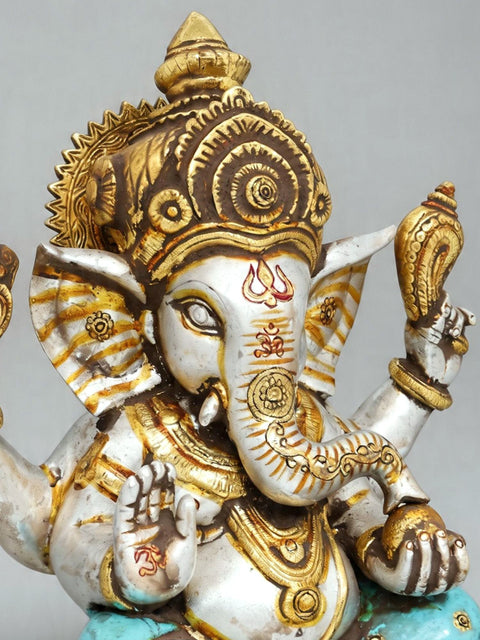 12'' Divine Chaturbhuja Lord Ganesha in Blessing Form | Brass Idol