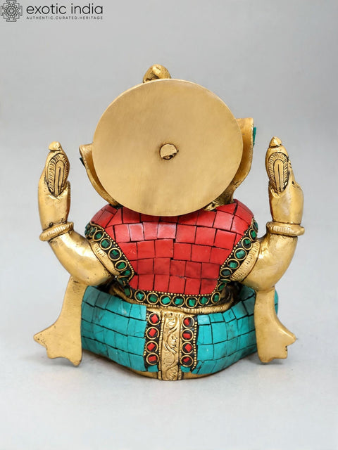6'' Small Blessing Lord Ganesha | Brass Statue with Inlay Work