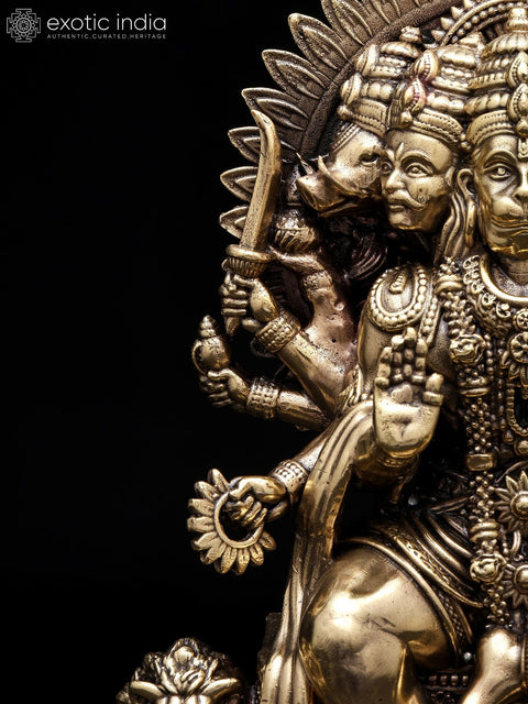 8'' Superfine Ten Armed Panchamukhi Hanuman Seated on Throne | Brass Idol