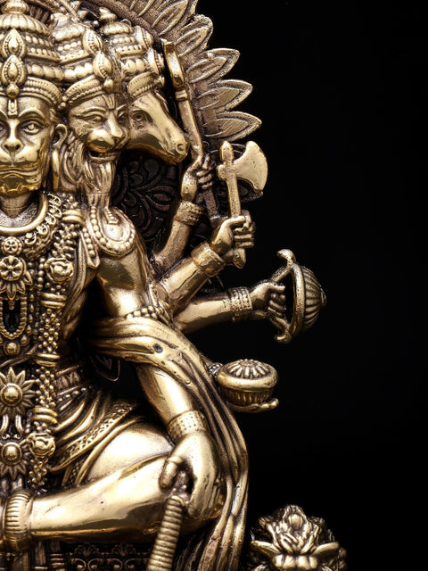8'' Superfine Ten Armed Panchamukhi Hanuman Seated on Throne | Brass Idol