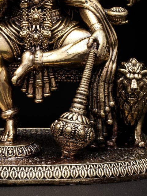 8'' Superfine Ten Armed Panchamukhi Hanuman Seated on Throne | Brass Idol