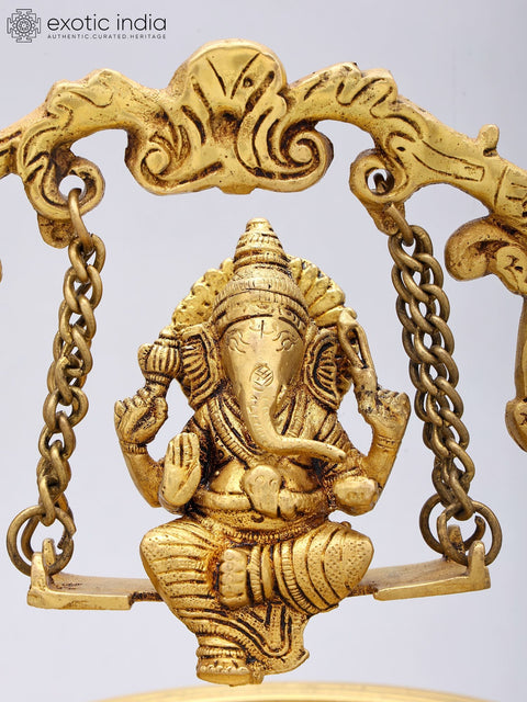 10'' Swinging Ganesha Designer Brass Urli