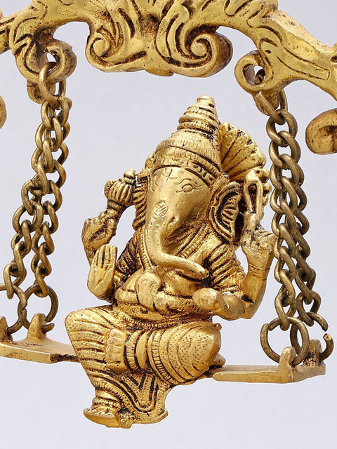 10'' Swinging Ganesha Designer Brass Urli