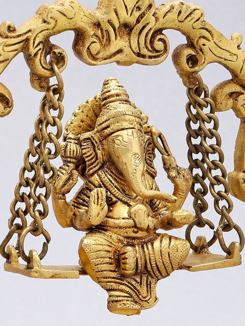 10'' Swinging Ganesha Designer Brass Urli