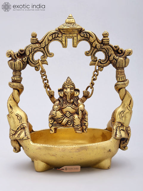 9'' Elegant Swinging Lord Ganesha Brass Urli