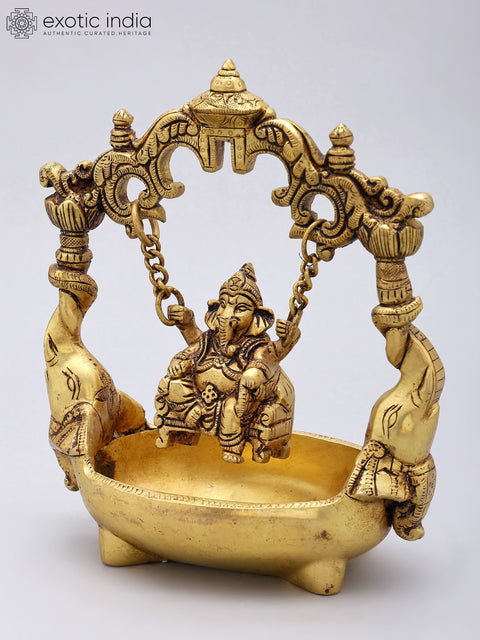 9'' Elegant Swinging Lord Ganesha Brass Urli