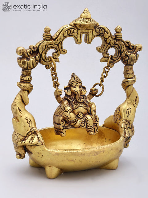 9'' Elegant Swinging Lord Ganesha Brass Urli