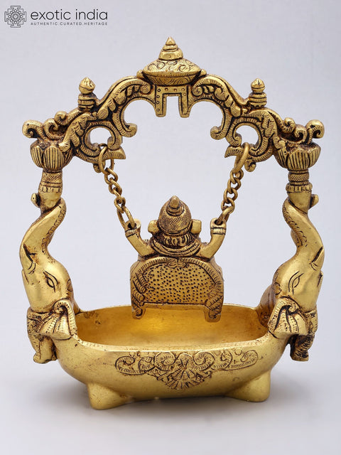9'' Elegant Swinging Lord Ganesha Brass Urli