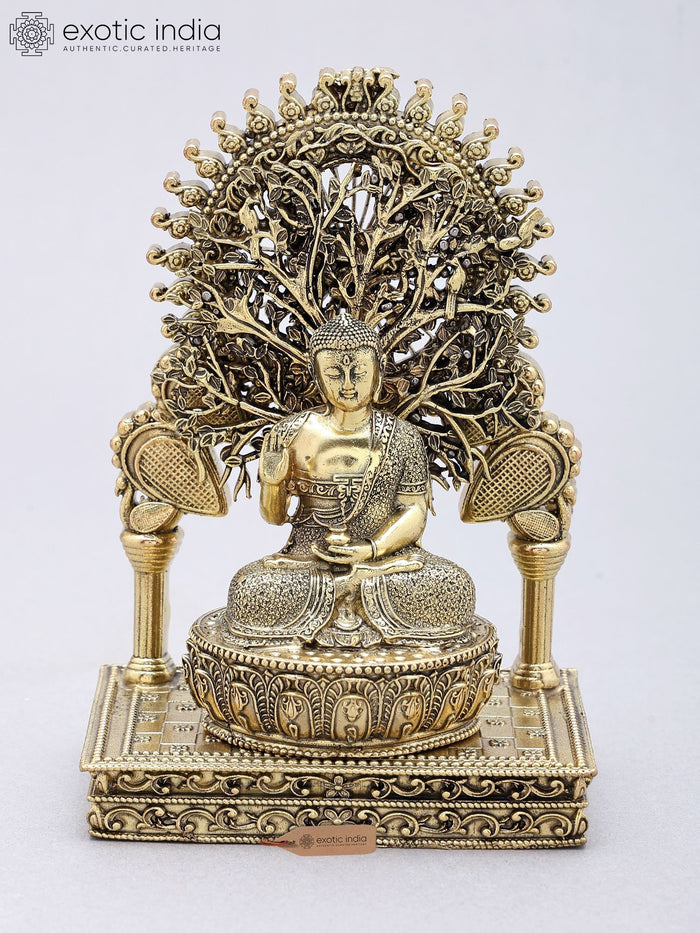 5'' Small Superfine Blessing Buddha Seated Under The Bodhi Tree Arch | Brass Statue