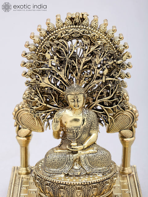 5'' Small Superfine Blessing Buddha Seated Under The Bodhi Tree Arch | Brass Statue