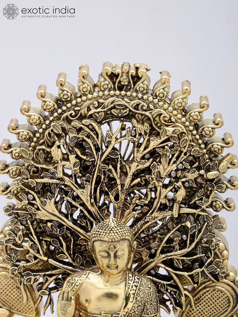 5'' Small Superfine Blessing Buddha Seated Under The Bodhi Tree Arch | Brass Statue