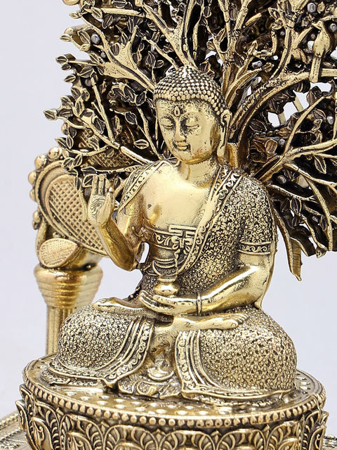 5'' Small Superfine Blessing Buddha Seated Under The Bodhi Tree Arch | Brass Statue