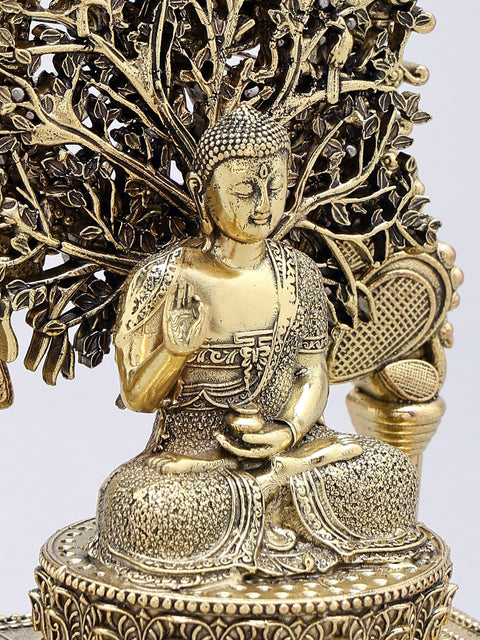 5'' Small Superfine Blessing Buddha Seated Under The Bodhi Tree Arch | Brass Statue
