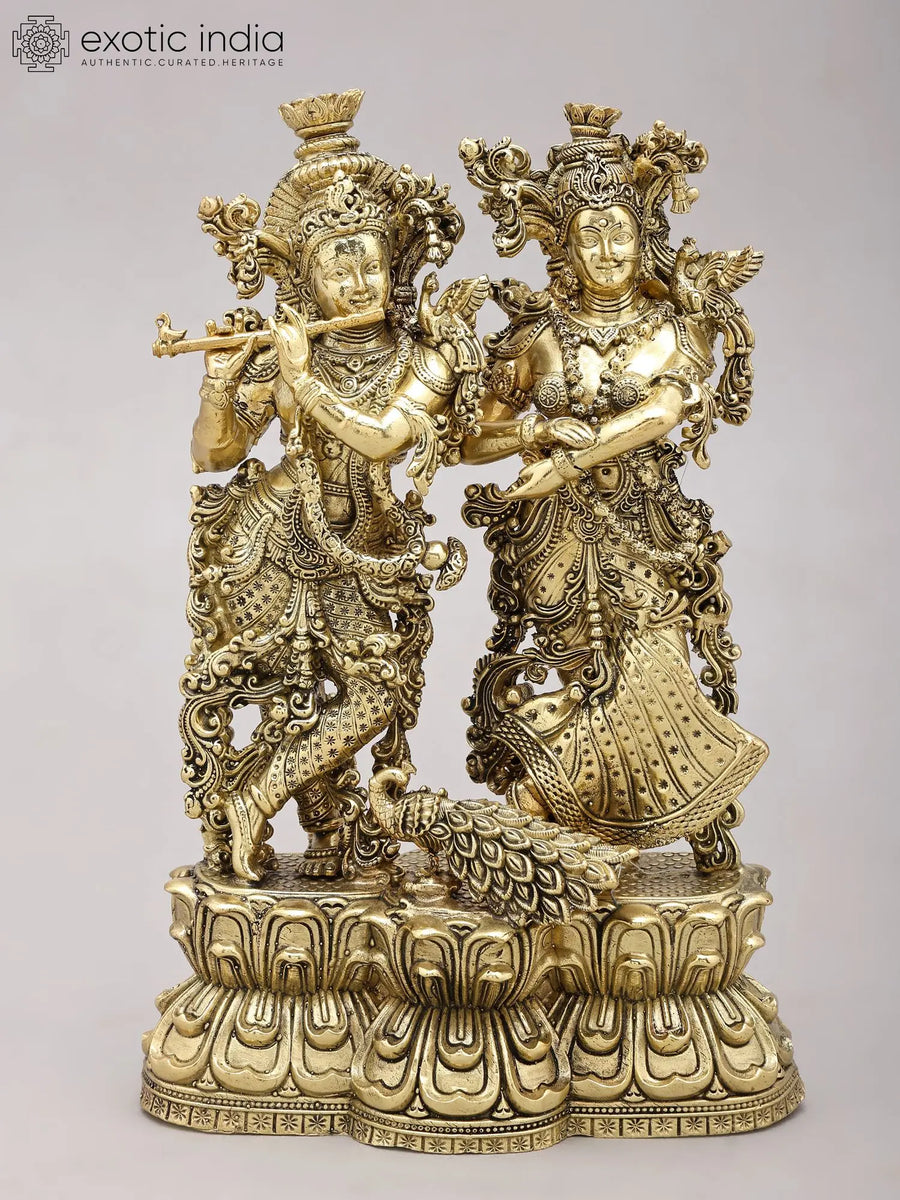 8" Standing Radha Krishna Handmade Brass Statue