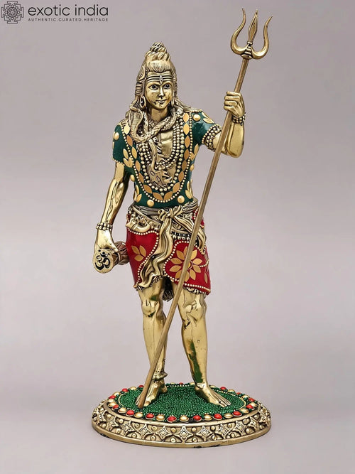 11" Standing Lord Shiva with Trident Brass Statue Handmade