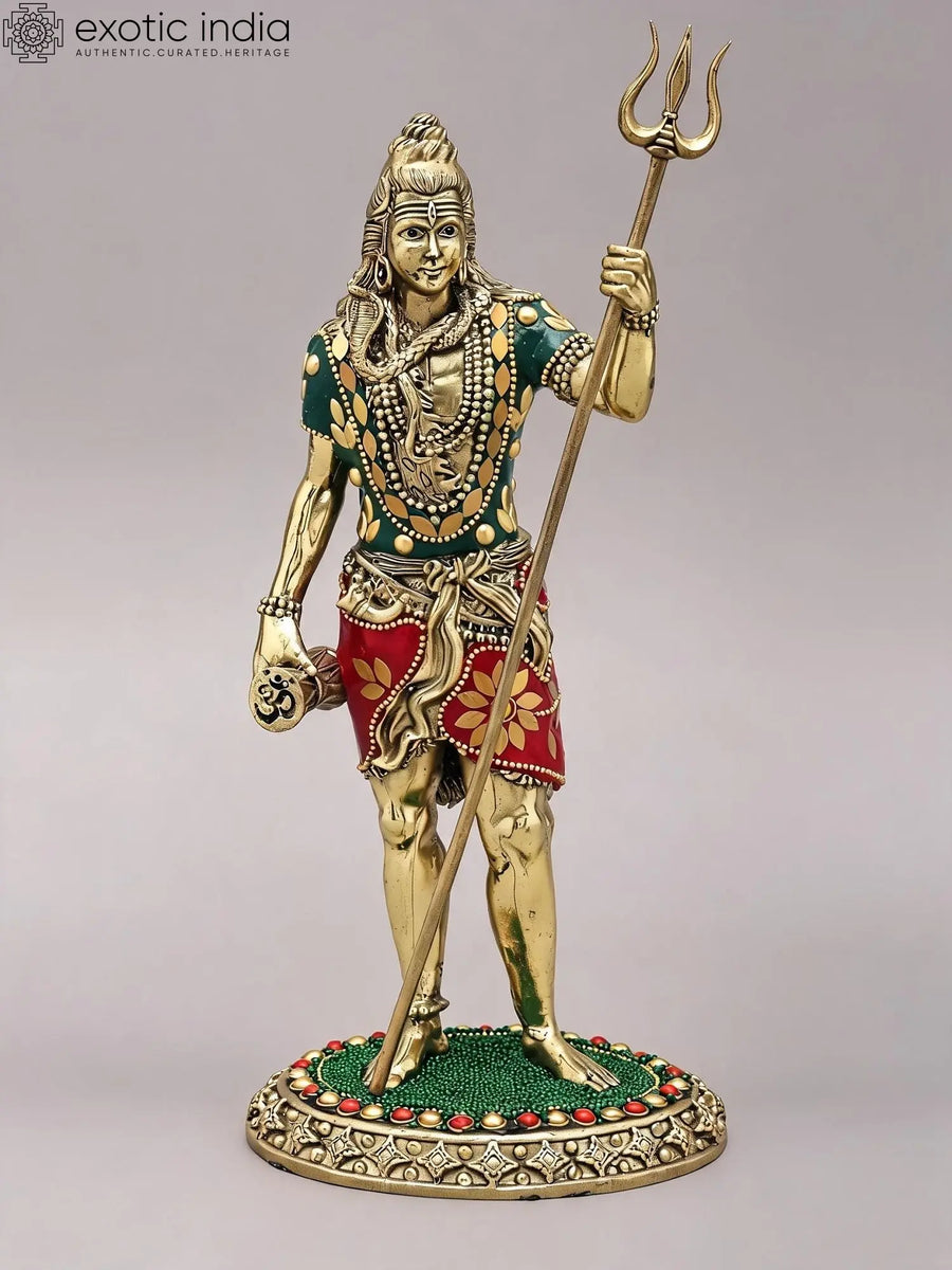 11" Standing Lord Shiva with Trident Brass Statue Handmade