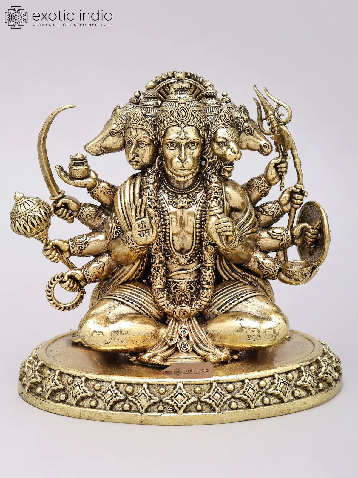 5'' Small Superfine Ten Armed Sitting Panchamukhi Hanuman | Brass Statue
